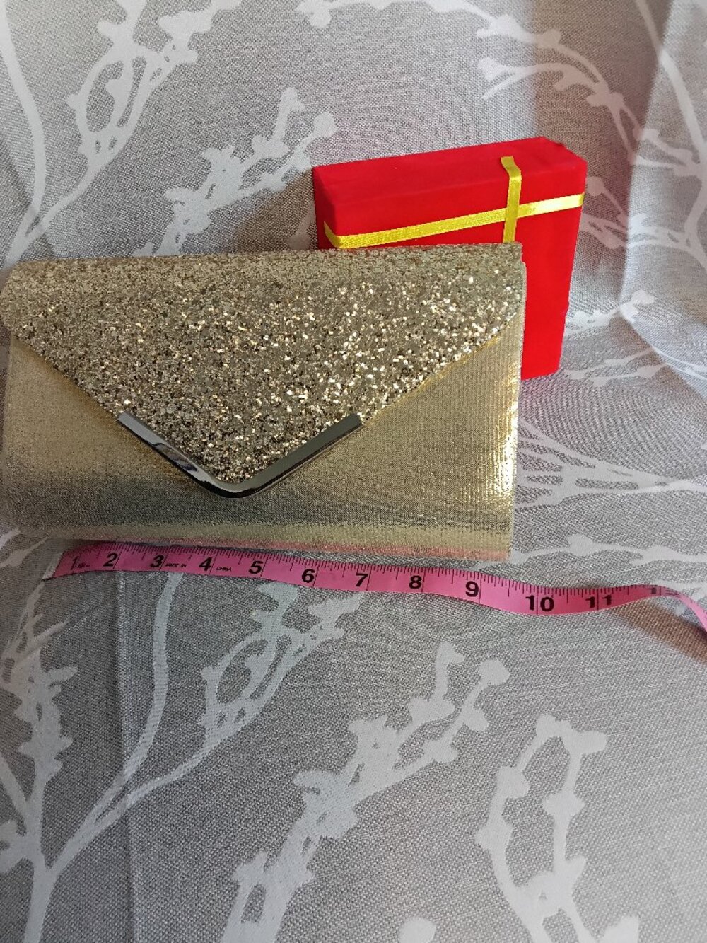 Gold Shimmer Envelope Clutch | Detachable Silver Chain - Picture 6 of 7